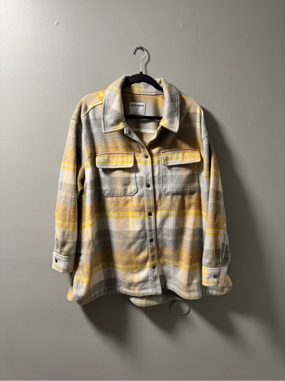 Old Navy Yellow and Gray Plaid Utility Shacket